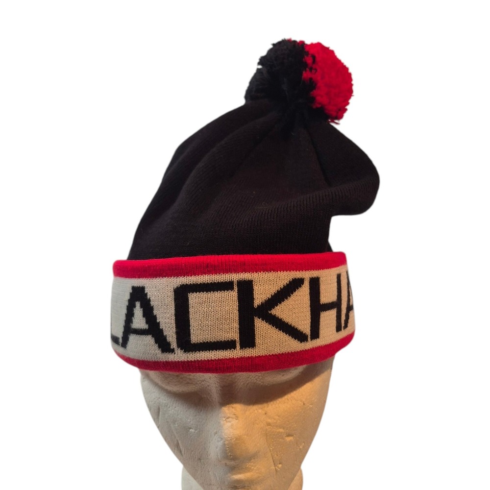 2013 NHL Mitchell & Ness Chicago Blackhawks Black/Red‎ Acrylic Pom Pom Knit Hat